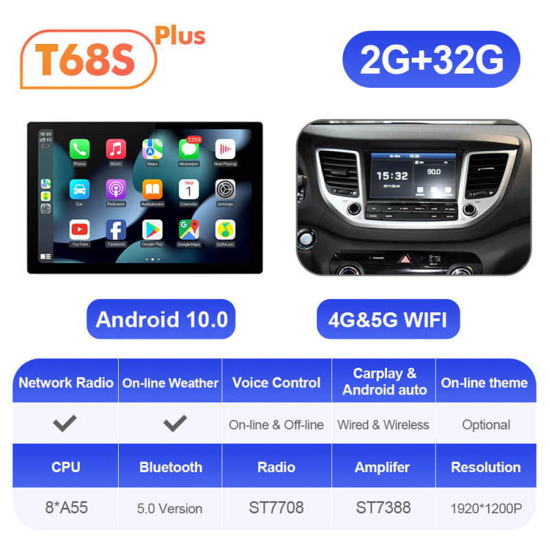 ISUDAR 2K 13.1'' Android Car Multimedia Radio Player For Hyundai/Tucson 3 2015-2018 Carplay