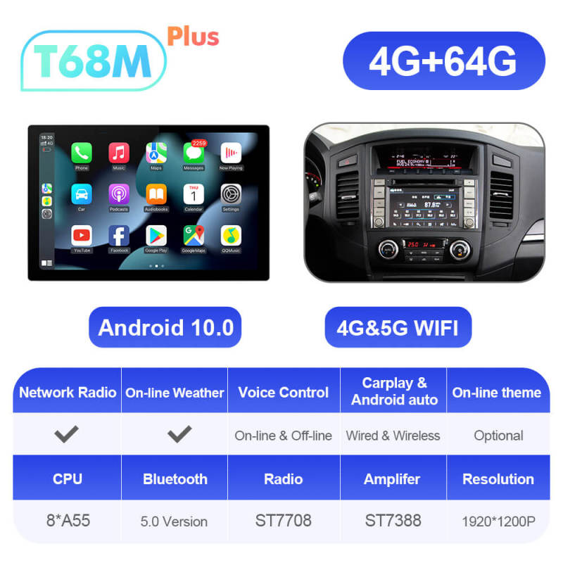 ISUDAR 2K 13.1'' Android Car Multimedia Radio Player For Mitsubishi/Pajero 2006-2014