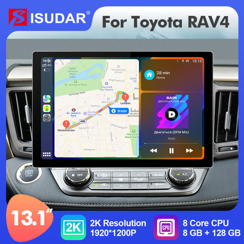 ISUDAR 2K 13.1'' 8 Core Car Multimedia Radio Player For Toyota RAV4 4 XA40 5 XA50 2012-2018