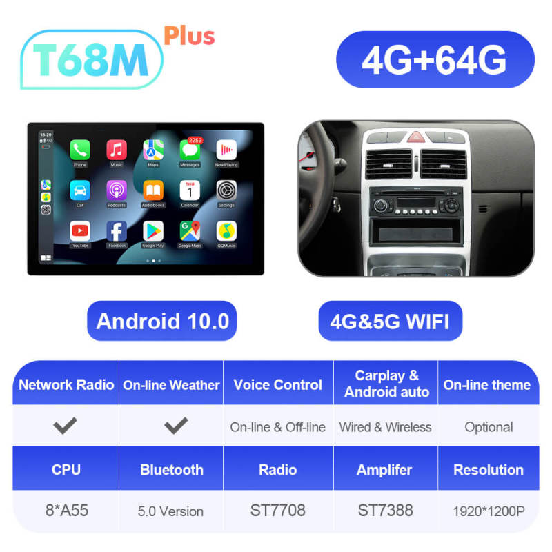 ISUDAR 2K 13.1 Inch 8 Core Android 10 Car Radio For PEUGEOT 307 SW 307 2002 - 2013 Auto