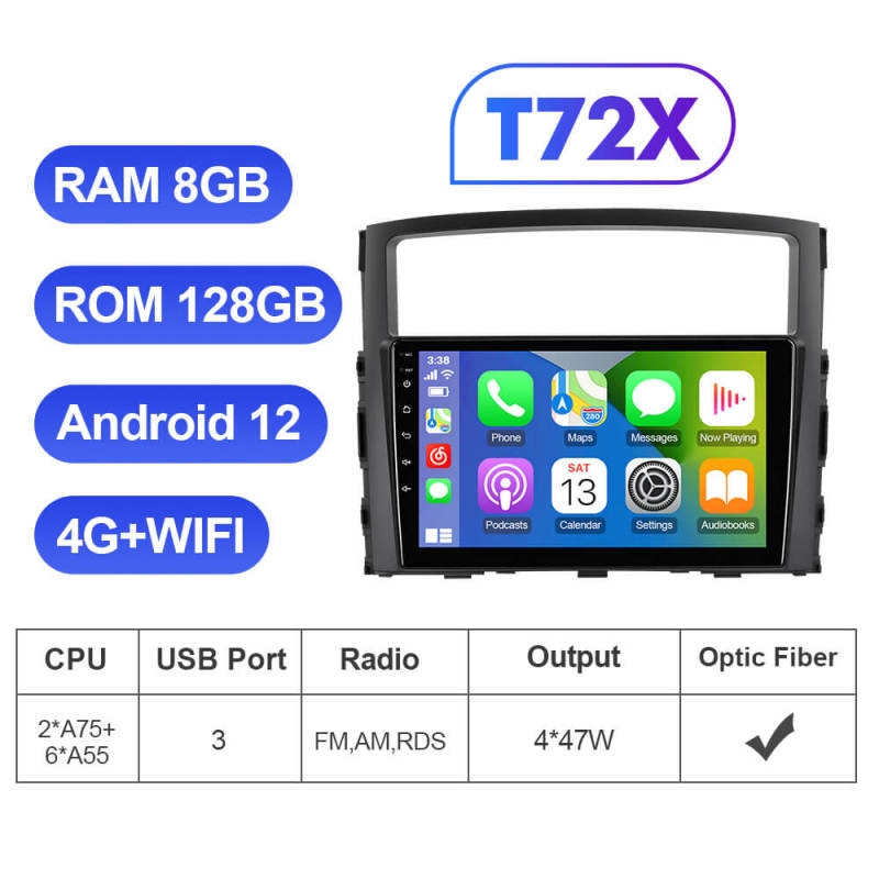 T72 Android 12 Car radio 8 Core RAM 8G DVR For Mitsubishi/Pajero 2006-2014
