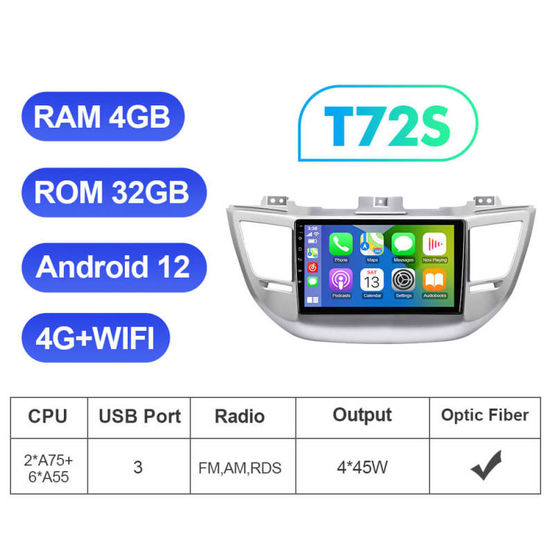 T72 Android 12 Car Radio 9" Player Navigation Multimedia For Hyundai/Tucson 3 2015-2018 4G