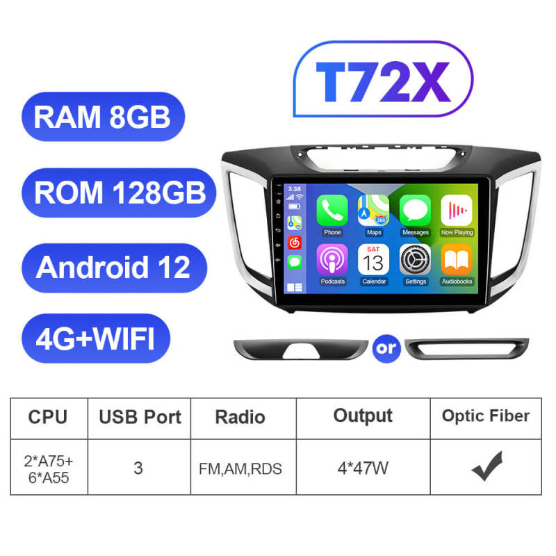 T72 For Hyundai/IX25/Creta 2015-2020 Android 12 1280*720P QLED Car Radio Multimidia 8 core Auto radio
