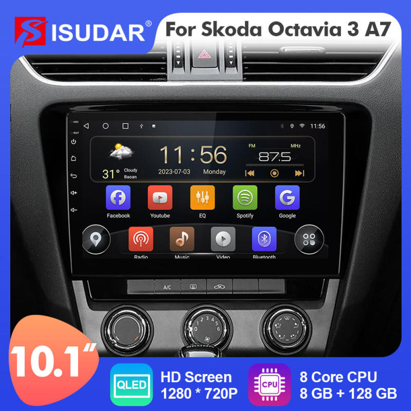 ISUDAR For Skoda Octavia 2014-2017 T72 Upgraded QLED Android 12 Auto Radio Car Multimedia Navi