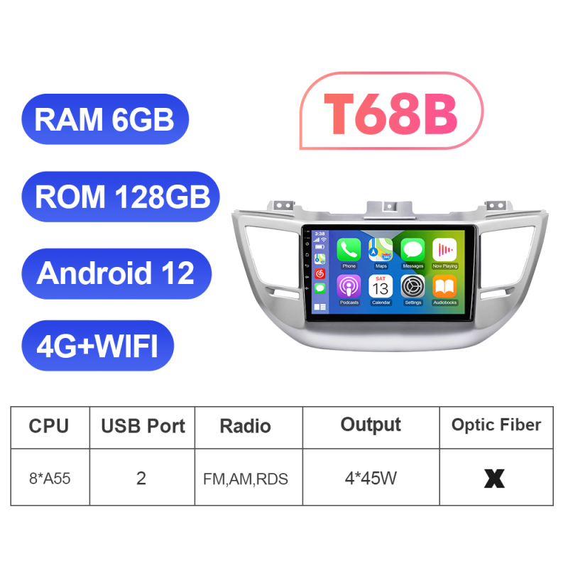 T72 Android 12 For Hyundai/Tucson 3 2015-2018 4G Car Radio 9" Player Navigation Multimedia