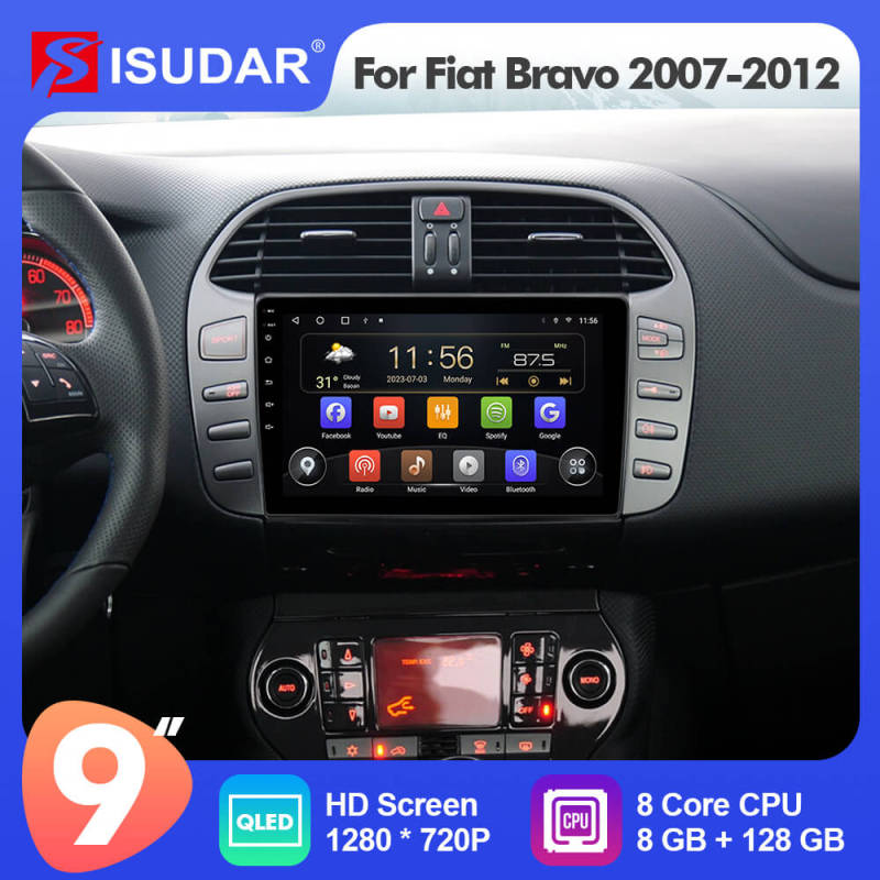 T72 Car Radio For Fiat Bravo 2007-2012 Android 12 Car RDS multimedia with frame