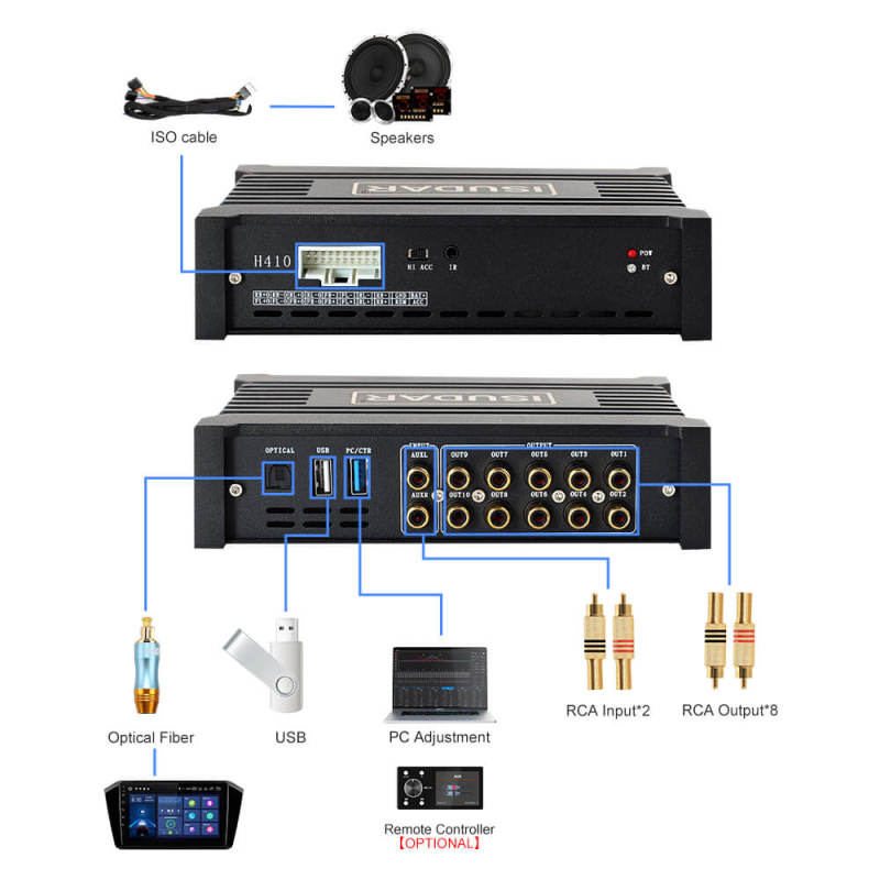 ISUDAR Car DSP DA410 Amplifier Processor 4 input 10 output channel