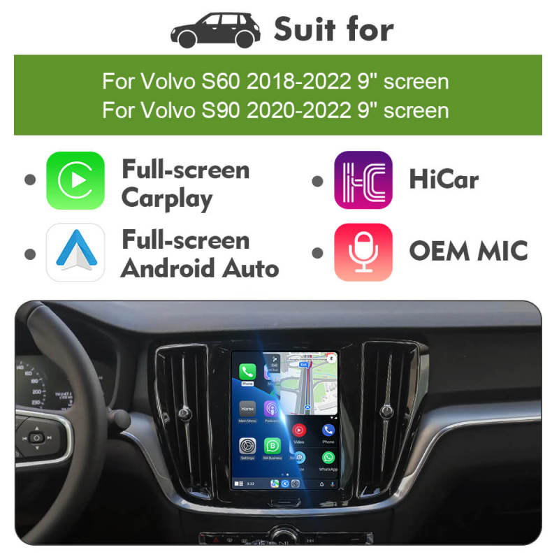 ISUDAR Upgrade Sensus Full Screen Apple Carplay AA Kit Module for Volvo XC90/XC60/XC40/S90/S60/V60 Seamless Connectivity