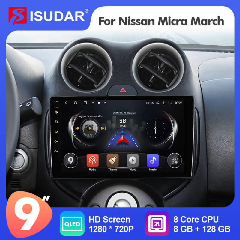 For Nissan Micra March 9inch QLED Android 12 Car Radio DVD Player Multimedia Navigation
