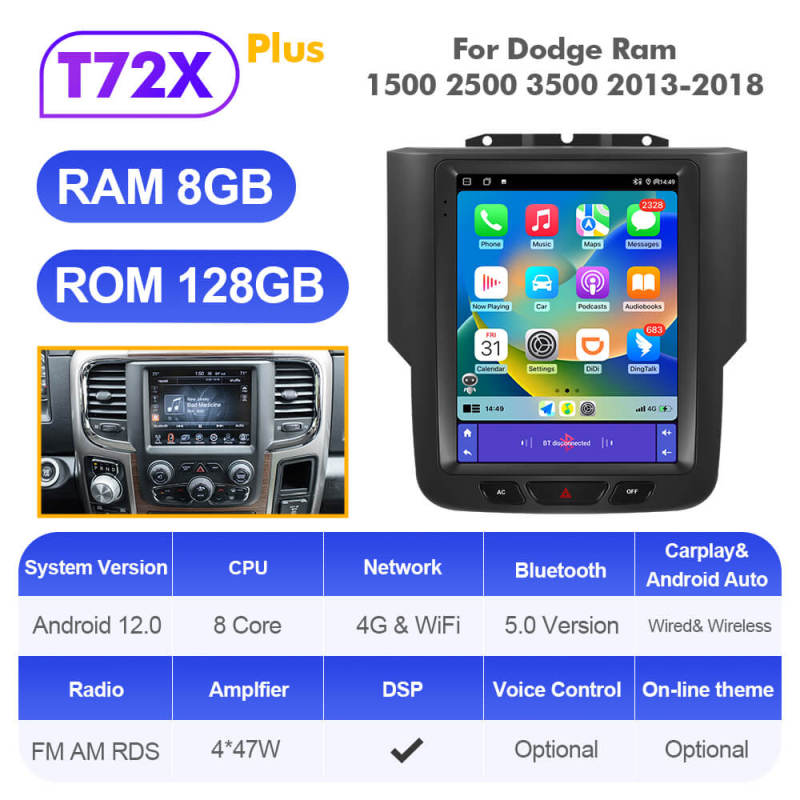 ISUDAR Android 12 Tesla Style Car Radio For Dodge Ram 1500 2500 3500 2013-2018 Auto Car Multimedia