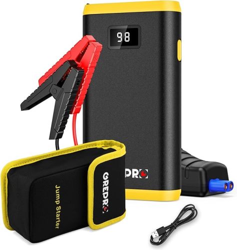 GREPRO 1500A Jump Starter Power Pack, Car Battery Booster Jump Starter and Jump Pack for 12V Vehicles, Motorcycle, Car Jump Starter with LCD Screen and LED Flashlight for up to 6.0L Gas, 3.0L Diesel