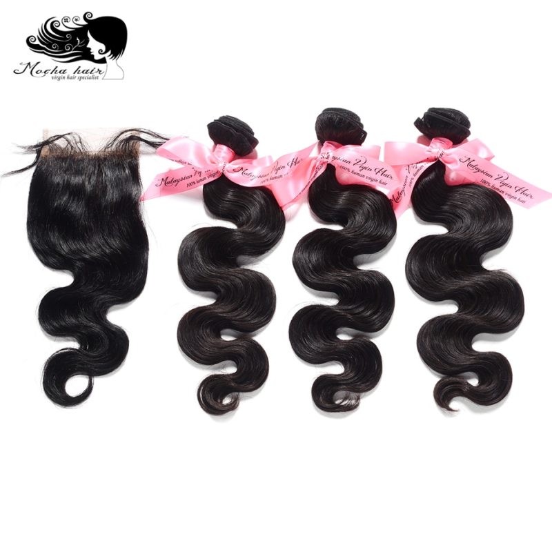 MOCHA Hair 10A Malaysia Virgin Hair Body Wave 3 Bundles With 4x4 or 13x4 Closure Human Hair Extensions Free Part Lace wigs