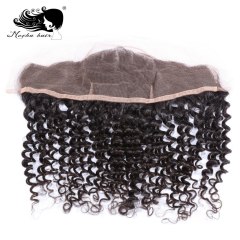 Mocha Hair Brazilian Virgin Hair Deep Wave Lace Frontal Closure 13*4 Bleached Knot 100% Human Hair Natural color