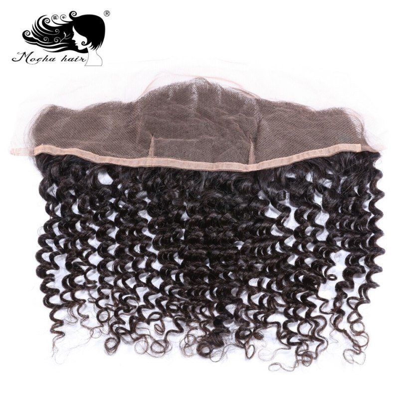 Mocha Hair Brazilian Virgin Hair Deep Wave Lace Frontal Closure 13*4 Bleached Knot 100% Human Hair Natural color