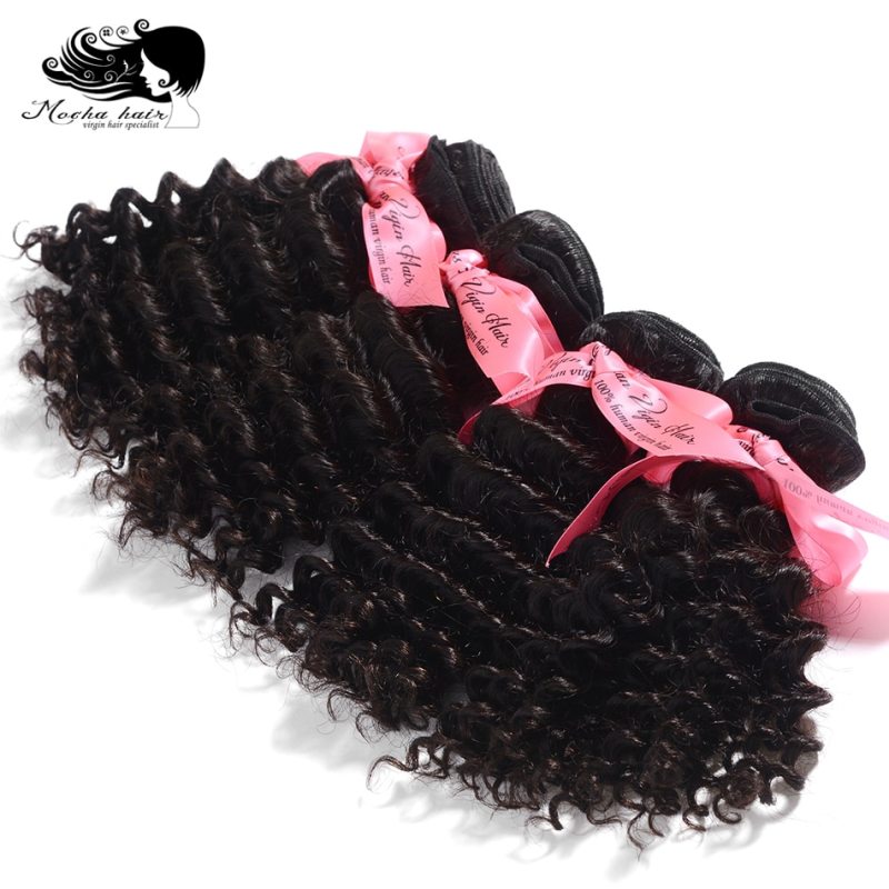 Mocha Hair  Malaysian Vrigin Hair Deep Curly  Wave 100% Human Hair Weave 3 Bundles Natural Color 12"-28" Free Shipping