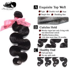 Mocha Hair 10A Malaysian Body Wave Hair 1 Bundle 10"-20" Natural Color 100% Human virgin Hair