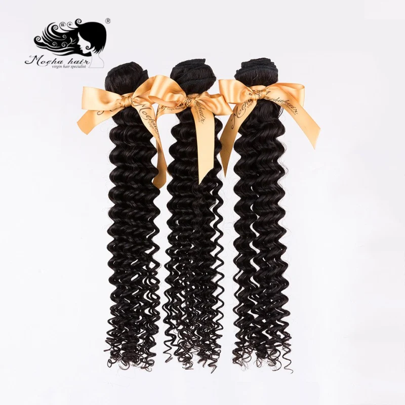 Mocha Hair  Brazilian Virgin Hair Deep Wave 100% Human Hair Weave 3 Bundles Natural Color 12"-28" Free Shipping