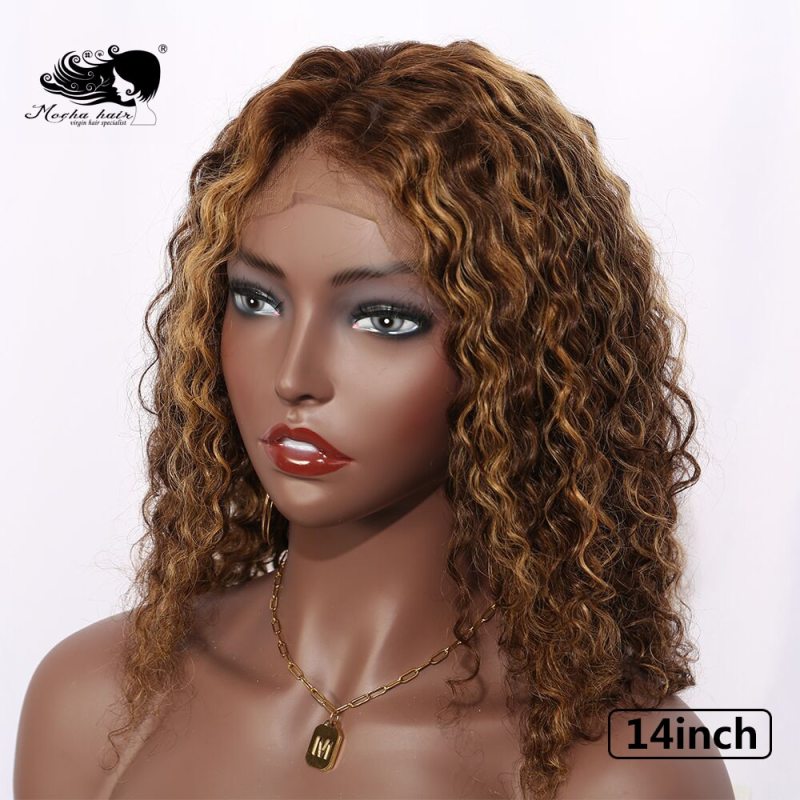 Mocha Hair  #4/27 Short Curly Lace Front Human Hair Wigs With Baby Hair Pre Plucked Remy Brazilian Lace Bob Wigs Bleached Knots