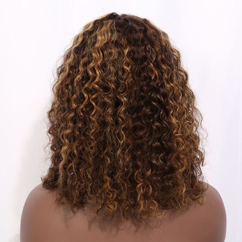 Mocha Hair  #4/27 Short Curly Lace Front Human Hair Wigs With Baby Hair Pre Plucked Remy Brazilian Lace Bob Wigs Bleached Knots