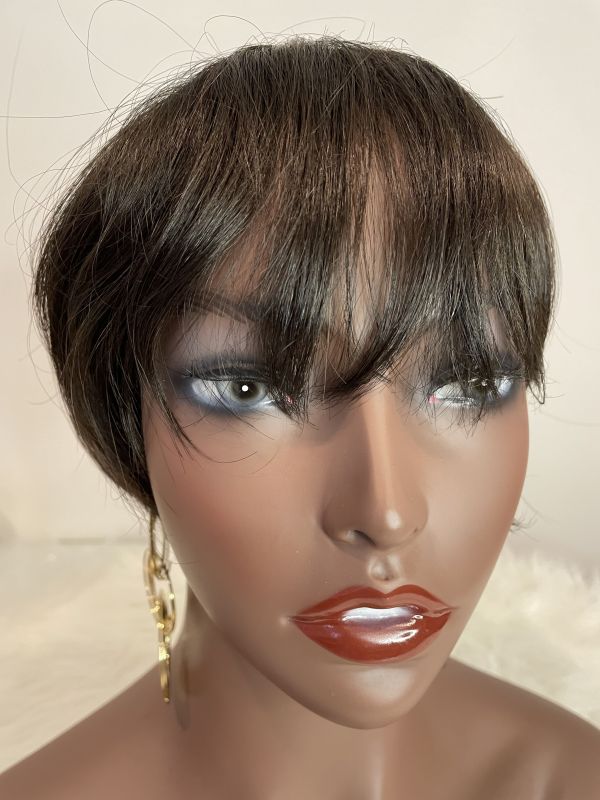 Wholesale Ombre Color Short Wigs For Women Brazilian Human Hair No Lace Front Bob Wig With Bangs Pixie Wig  Straight Hair with Natural Color