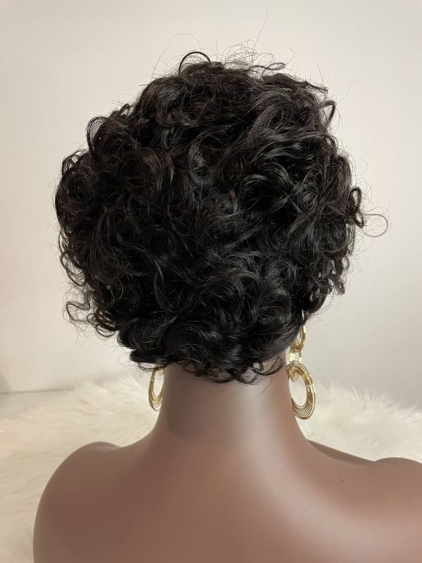 Brazilian Hair Wig Remy Short Natural Curly Glueless Human Wigs Pixie Cut Wig Ombre Short Machine Made Human Hair Wig Natural Color