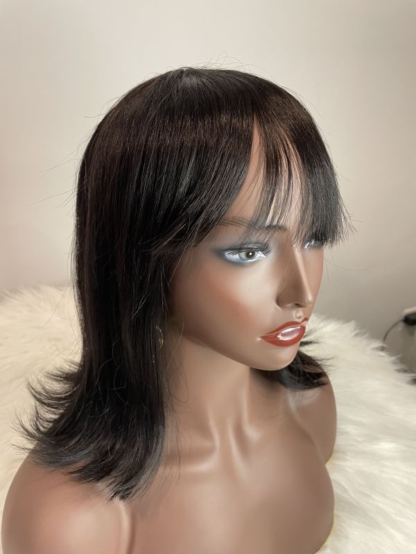 Mocha Hair Straight Bob Human Hair Wigs With Bang No Lace Full Machine Made Wigs Brazilian Remy Human Hair BoBo Wigs For Woman