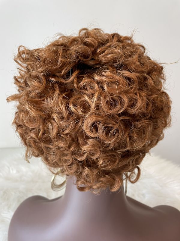 Brazilian Remy Short Natural Curly Glueless Human Wigs Pixie Cut Wig Ombre Short Machine Made Human Hair Wig T30 Color