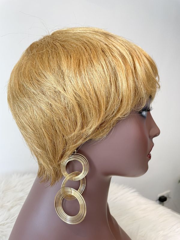 Wholesale Ombre Color Short Wigs For Women Brazilian Human Hair No Lace Front Bob Wig With Bangs Pixie Wig  Straight Hair with 27# Color