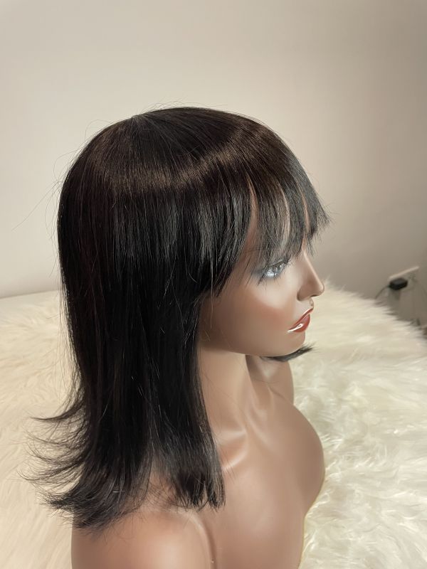 Mocha Hair Straight Bob Human Hair Wigs With Bang No Lace Full Machine Made Wigs Brazilian Remy Human Hair BoBo Wigs For Woman