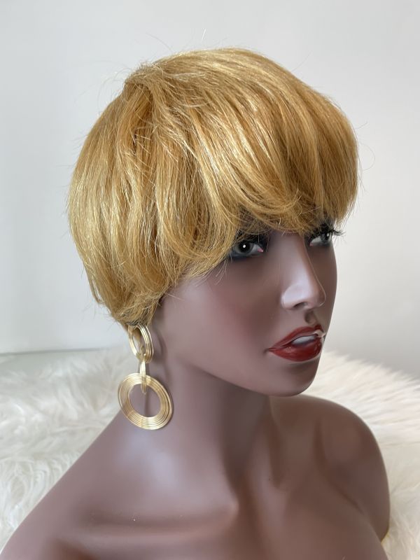 Wholesale Ombre Color Short Wigs For Women Brazilian Human Hair No Lace Front Bob Wig With Bangs Pixie Wig  Straight Hair with 27# Color