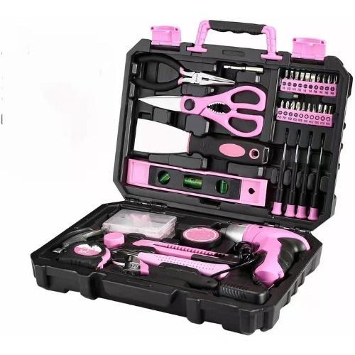 GM-PK098 98 Piece Lady Pink Hand Tool Set with Cordless Drill in Plastic Toolbox Storage Case