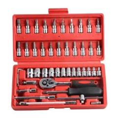 46pcs Ratchet Socket Set, Metric and SAE 1/4 24teeth Drive with Quick-Release Ratchet Handle for Auto Repairing