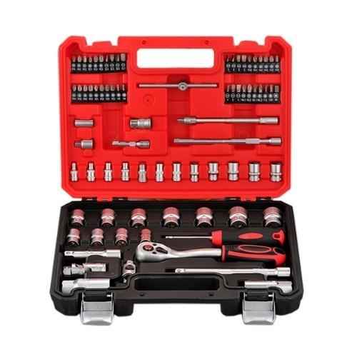 79 Socket Set, Metric and SAE 1/4,3/8 Drive Socket Set with Quick-Release Ratchet Handle for Auto Repairing & Home General Repair