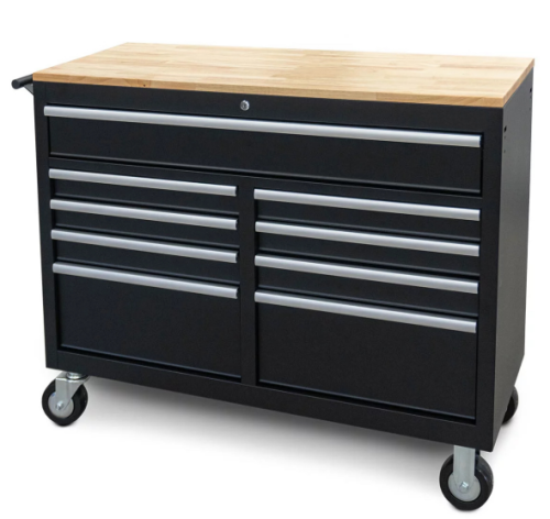 43'' Mobile Tool Trolley with 9 Drawers and Wooden Worktop
