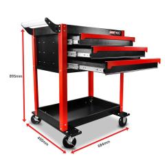 Anti-rollover & Detachable 3 drawers tool trolley