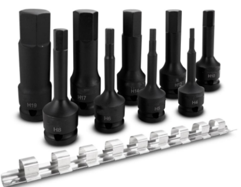 9pce 1/2" Drive 6 Point Metric Deep Impact Hex Socket Set