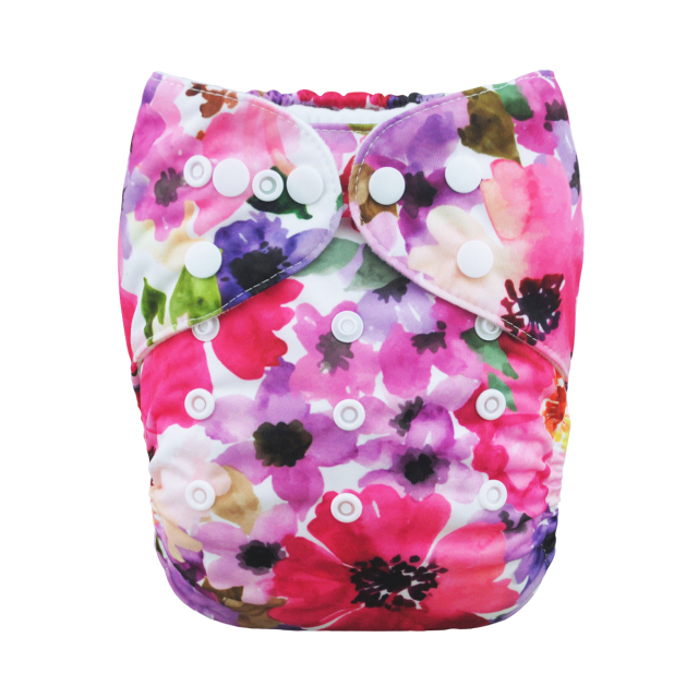 ALVABABY One Size Print Pocket Cloth Diaper -Beautiful Flowers (H065A)