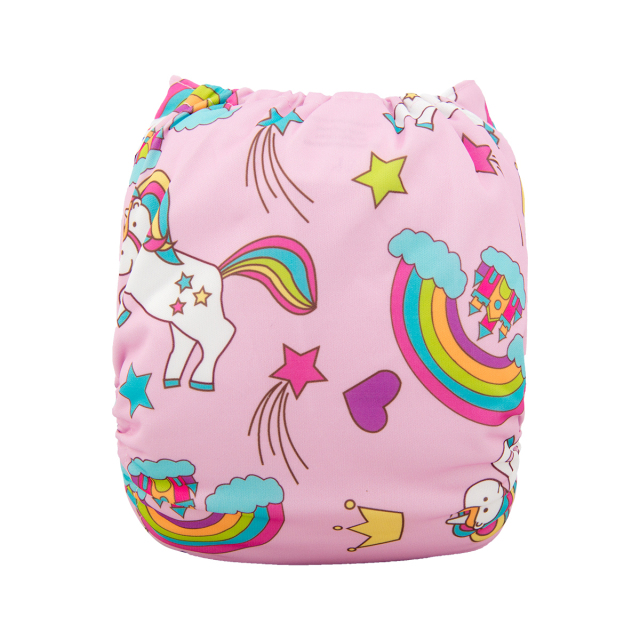 ALVABABY One Size Print Pocket Cloth Diaper -Pink unicorn(H071A)