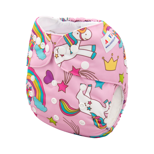 ALVABABY One Size Print Pocket Cloth Diaper -Pink unicorn(H071A)
