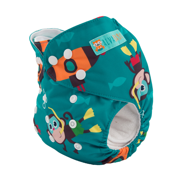 ALVABABY One Size Print Pocket Cloth Diaper -Monkey(H092A)