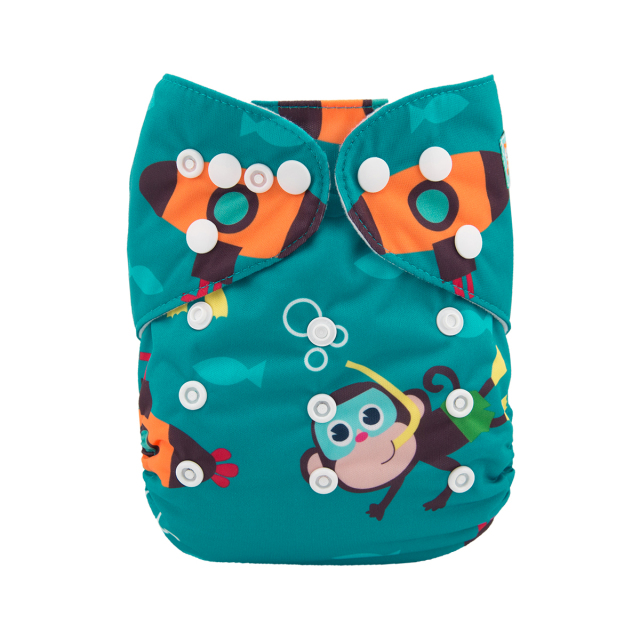 ALVABABY One Size Print Pocket Cloth Diaper -Monkey(H092A)