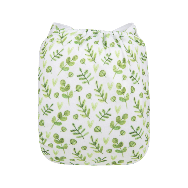 ALVABABY One Size Print Pocket Cloth Diaper -Green leaf(H187A)