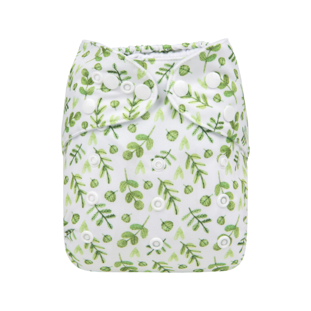 ALVABABY One Size Print Pocket Cloth Diaper -Green leaf(H187A)