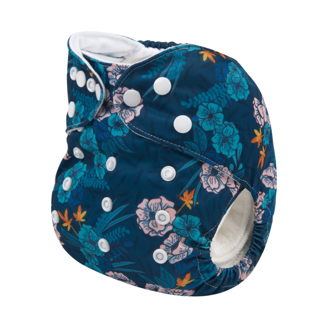 ALVABABY One Size Print Pocket Cloth Diaper -Blue flowers(H168A)