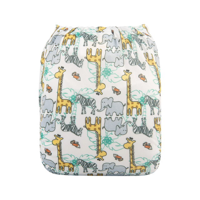 ALVABABY One Size Print Pocket Cloth Diaper -Giraffe&Elephant(H268A)
