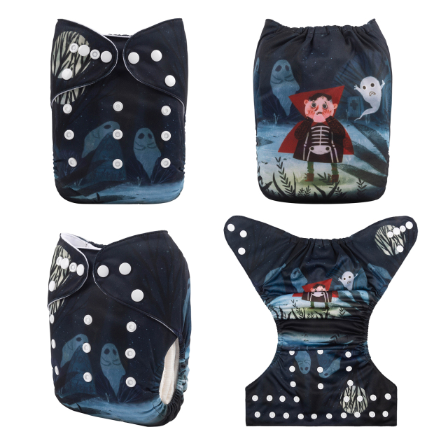 ALVABABY Halloween One Size Positioning Printed Cloth Diaper -Little boy and ghost(QD43A)