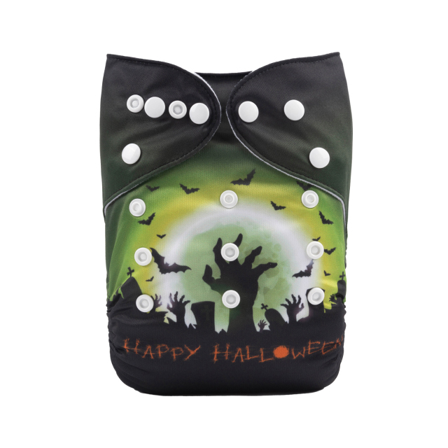 ALVABABY Halloween One Size Positioning Printed Cloth Diaper Cemetery (QD38A)