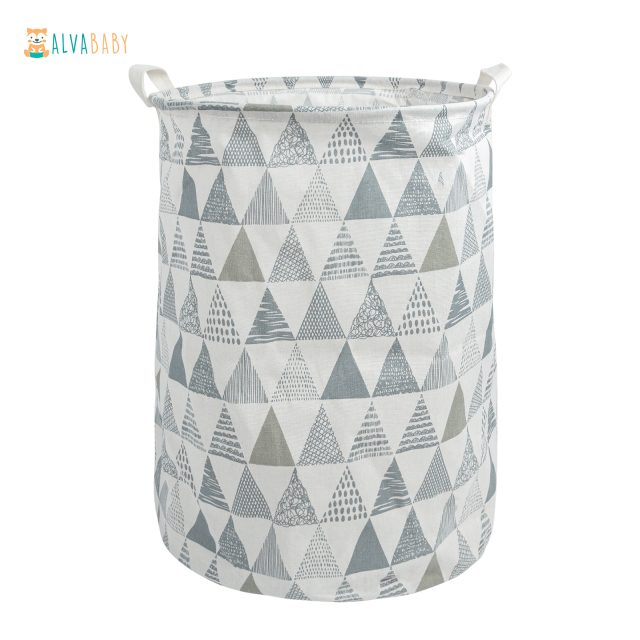 ALVABABY Collapsible Storage basket with Durable Handle, Round Cotton Linen Waterproof Storage Bin (SN-Y03)