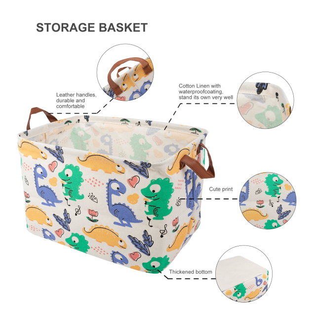 ALVABABY Collapsible Storage basket with Durable Handle, Rectangular Cotton Linen Waterproof Storage Bin (SN-F02)