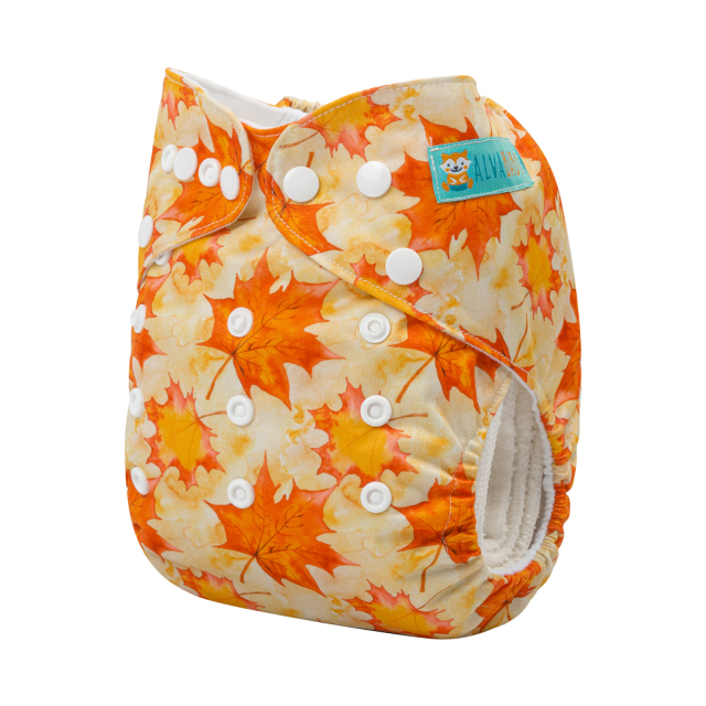 ALVABABY One Size Print Pocket Cloth Diaper -Maple leaves(H337A)